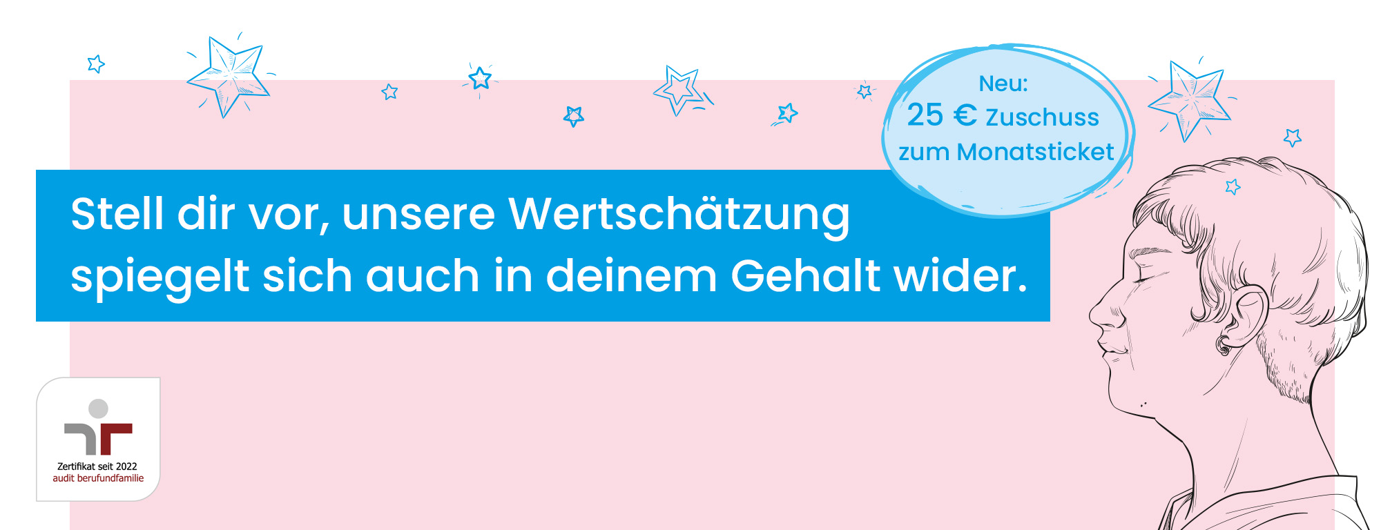 Stell dir vor, unsere Wertschätzung spiegelt sich auch in deinem Gehalt wider.